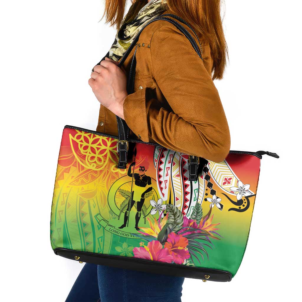 Vanuatu 45th Anniversary Leather Tote Bag Polynesian with Sand Drawing Pattern LT9 Red - Polynesian Pride