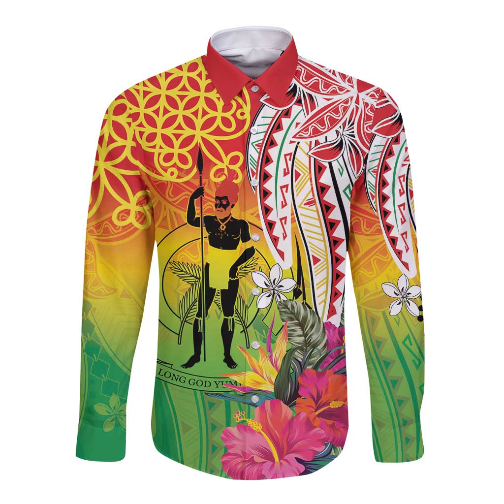 Vanuatu 45th Anniversary Long Sleeve Button Shirt Polynesian with Sand Drawing Pattern LT9 Unisex Red - Polynesian Pride