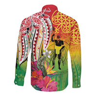 Vanuatu 45th Anniversary Long Sleeve Button Shirt Polynesian with Sand Drawing Pattern LT9 - Polynesian Pride