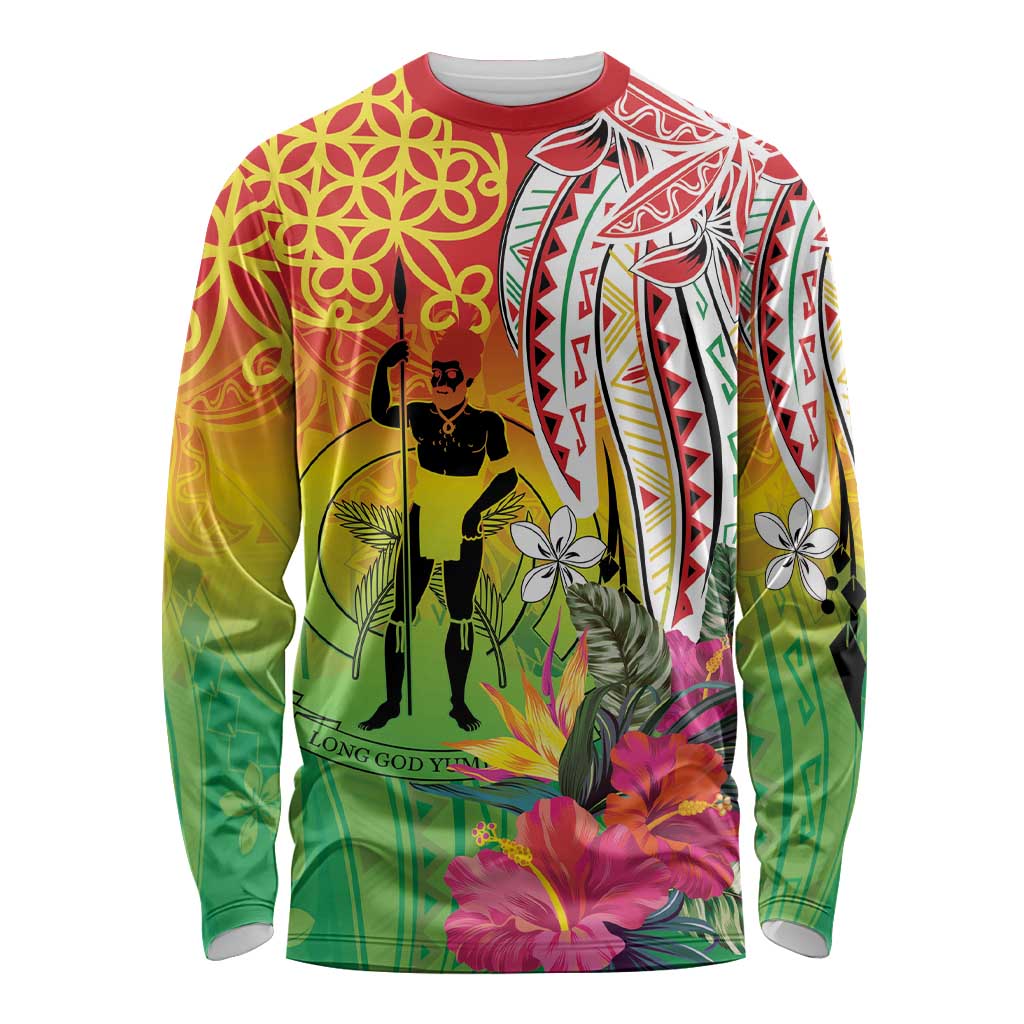 Vanuatu 45th Anniversary Long Sleeve Shirt Polynesian with Sand Drawing Pattern LT9 Unisex Red - Polynesian Pride