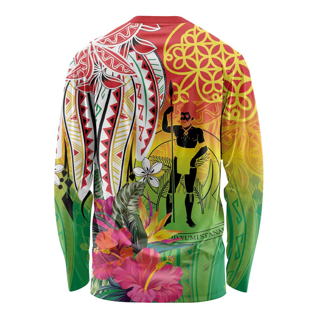 Vanuatu 45th Anniversary Long Sleeve Shirt Polynesian with Sand Drawing Pattern LT9 - Polynesian Pride