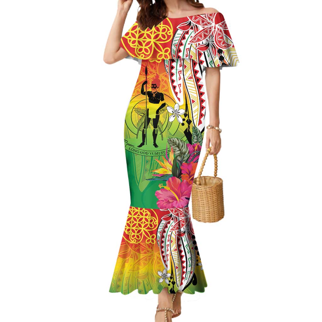 Vanuatu 45th Anniversary Mermaid Dress Polynesian with Sand Drawing Pattern LT9 Women Red - Polynesian Pride