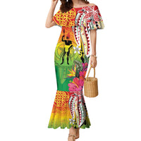Vanuatu 45th Anniversary Mermaid Dress Polynesian with Sand Drawing Pattern LT9 Women Red - Polynesian Pride