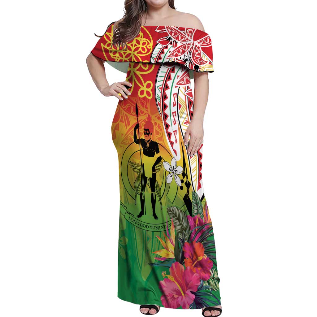 Vanuatu 45th Anniversary Off Shoulder Maxi Dress Polynesian with Sand Drawing Pattern LT9 Women Red - Polynesian Pride