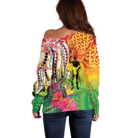 Vanuatu 45th Anniversary Off Shoulder Sweater Polynesian with Sand Drawing Pattern LT9 - Polynesian Pride