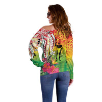 Vanuatu 45th Anniversary Off Shoulder Sweater Polynesian with Sand Drawing Pattern LT9 - Polynesian Pride
