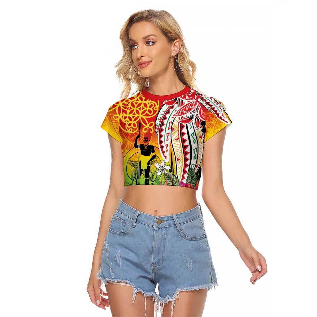 Vanuatu 45th Anniversary Raglan Cropped T Shirt Polynesian with Sand Drawing Pattern LT9 Female Red - Polynesian Pride