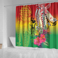 Vanuatu 45th Anniversary Shower Curtain Polynesian with Sand Drawing Pattern LT9 - Polynesian Pride