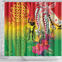 Vanuatu 45th Anniversary Shower Curtain Polynesian with Sand Drawing Pattern LT9 - Polynesian Pride