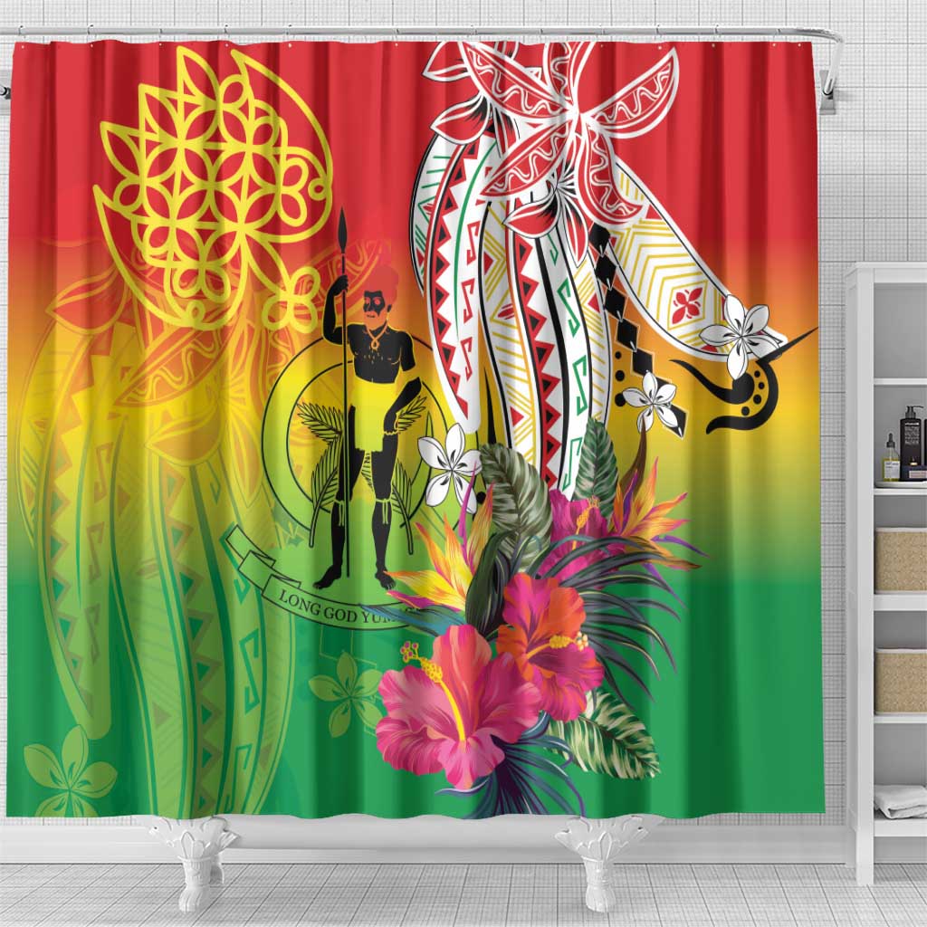 Vanuatu 45th Anniversary Shower Curtain Polynesian with Sand Drawing Pattern LT9 - Polynesian Pride
