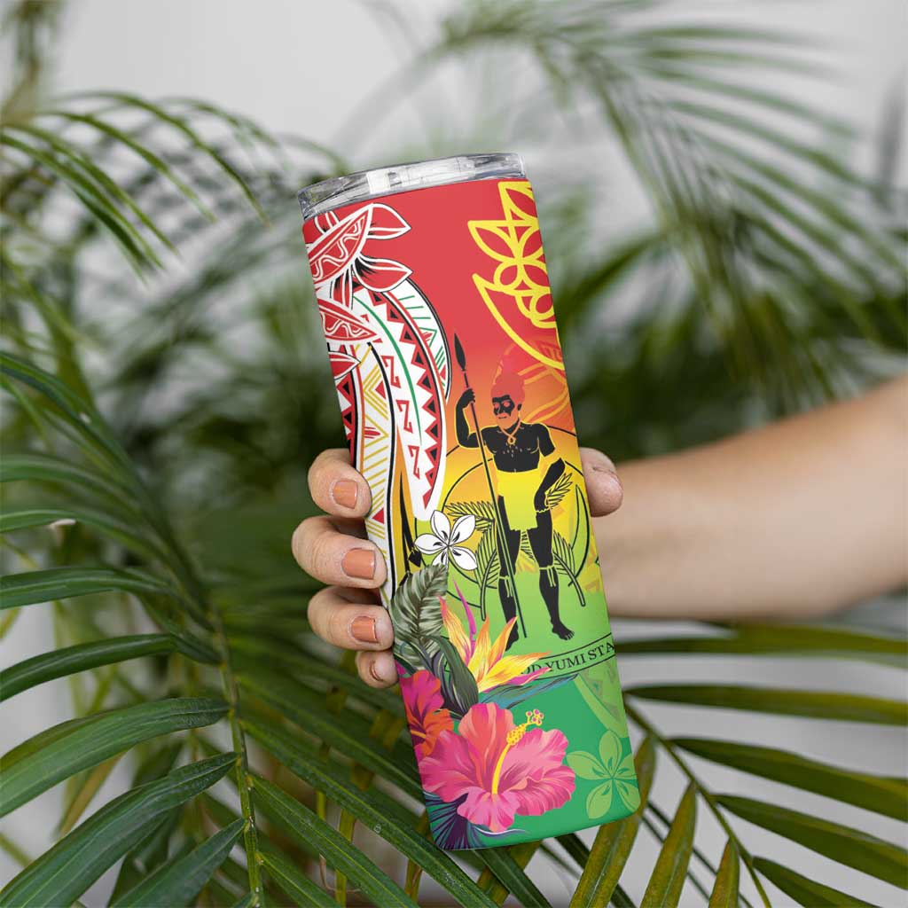 Vanuatu 45th Anniversary Skinny Tumbler Polynesian with Sand Drawing Pattern LT9 - Polynesian Pride