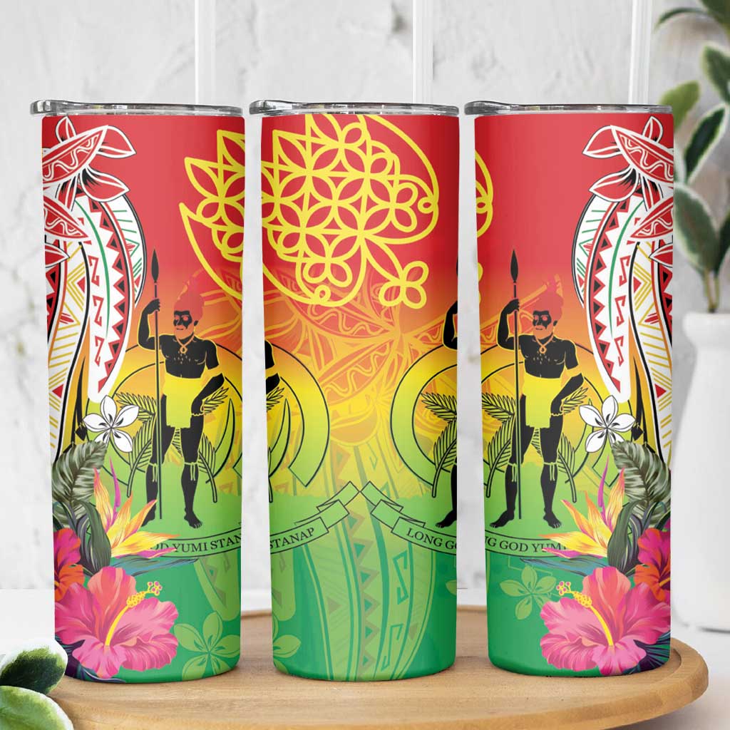 Vanuatu 45th Anniversary Skinny Tumbler Polynesian with Sand Drawing Pattern LT9 - Polynesian Pride