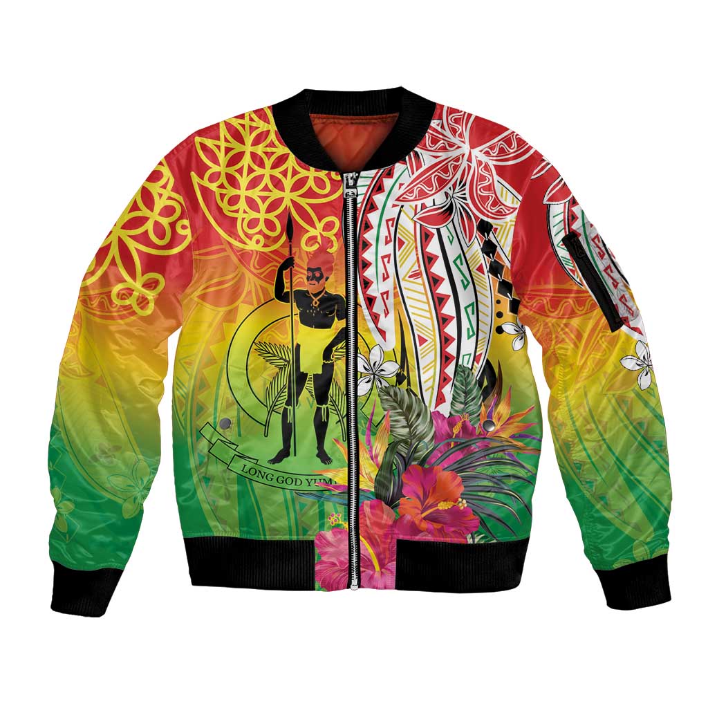 Vanuatu 45th Anniversary Sleeve Zip Bomber Jacket Polynesian with Sand Drawing Pattern LT9 Unisex Red - Polynesian Pride