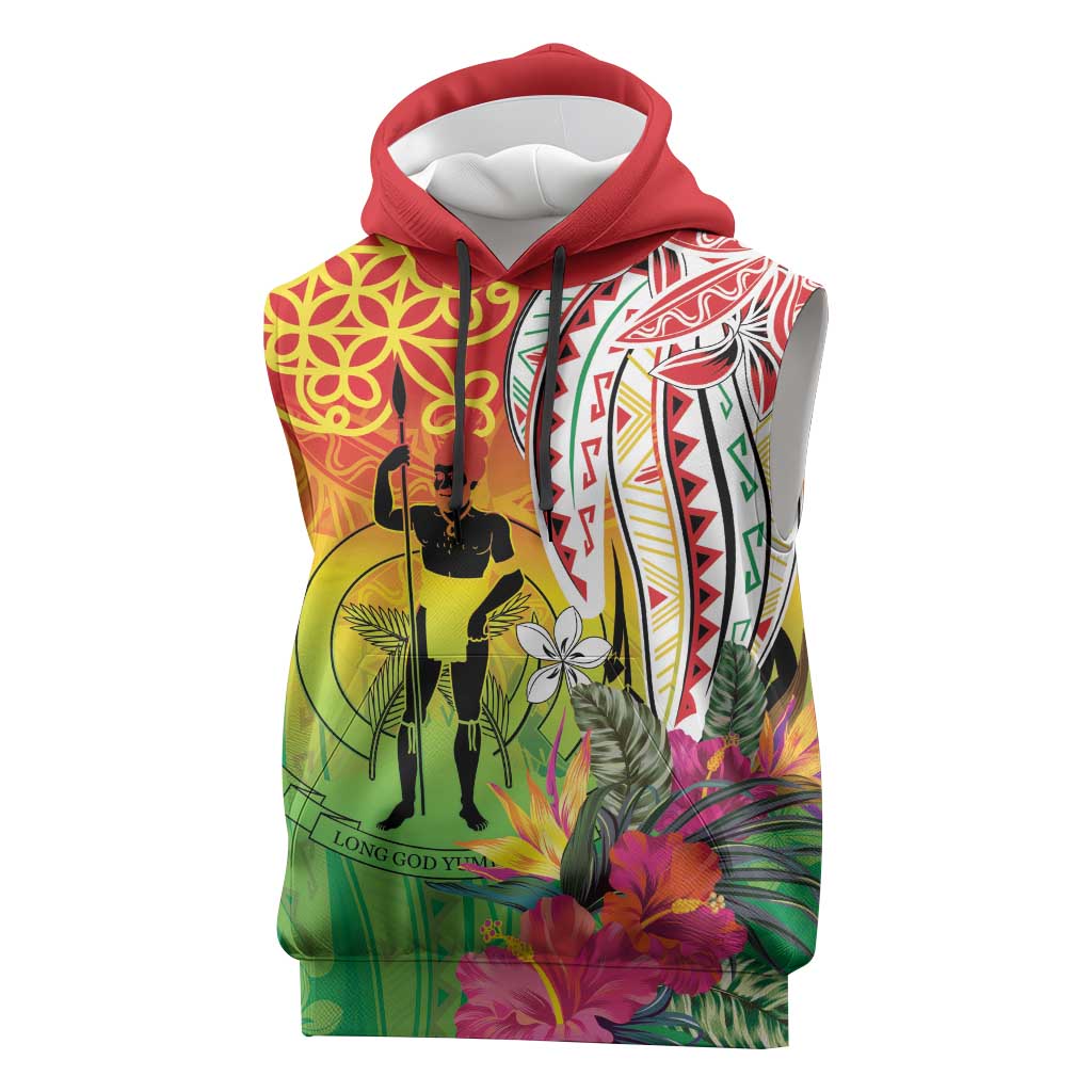 Vanuatu 45th Anniversary Sleeveless Hoodie Polynesian with Sand Drawing Pattern LT9 Red - Polynesian Pride