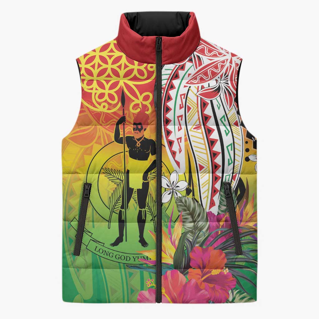 Vanuatu 45th Anniversary Sleeveless Puffer Jacket Polynesian with Sand Drawing Pattern LT9 Unisex Red - Polynesian Pride
