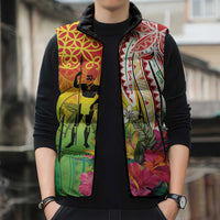 Vanuatu 45th Anniversary Sleeveless Puffer Jacket Polynesian with Sand Drawing Pattern LT9 - Polynesian Pride