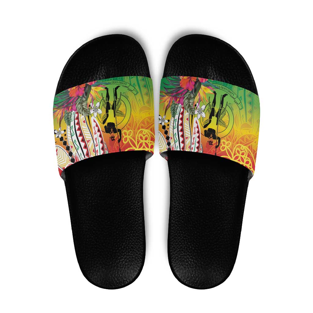 Vanuatu 45th Anniversary Slide Sandals Polynesian with Sand Drawing Pattern LT9 Red - Polynesian Pride
