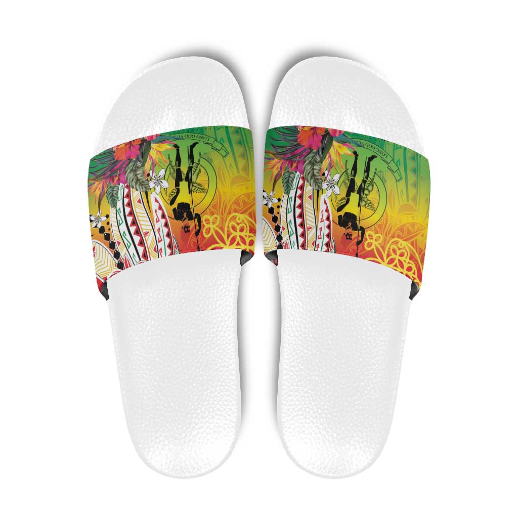 Vanuatu 45th Anniversary Slide Sandals Polynesian with Sand Drawing Pattern LT9 Red - Polynesian Pride