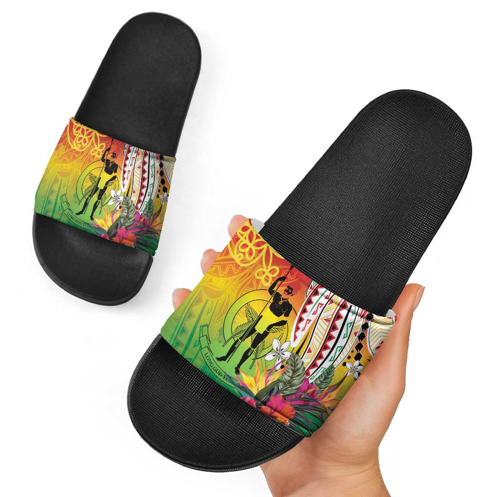 Vanuatu 45th Anniversary Slide Sandals Polynesian with Sand Drawing Pattern LT9 - Polynesian Pride
