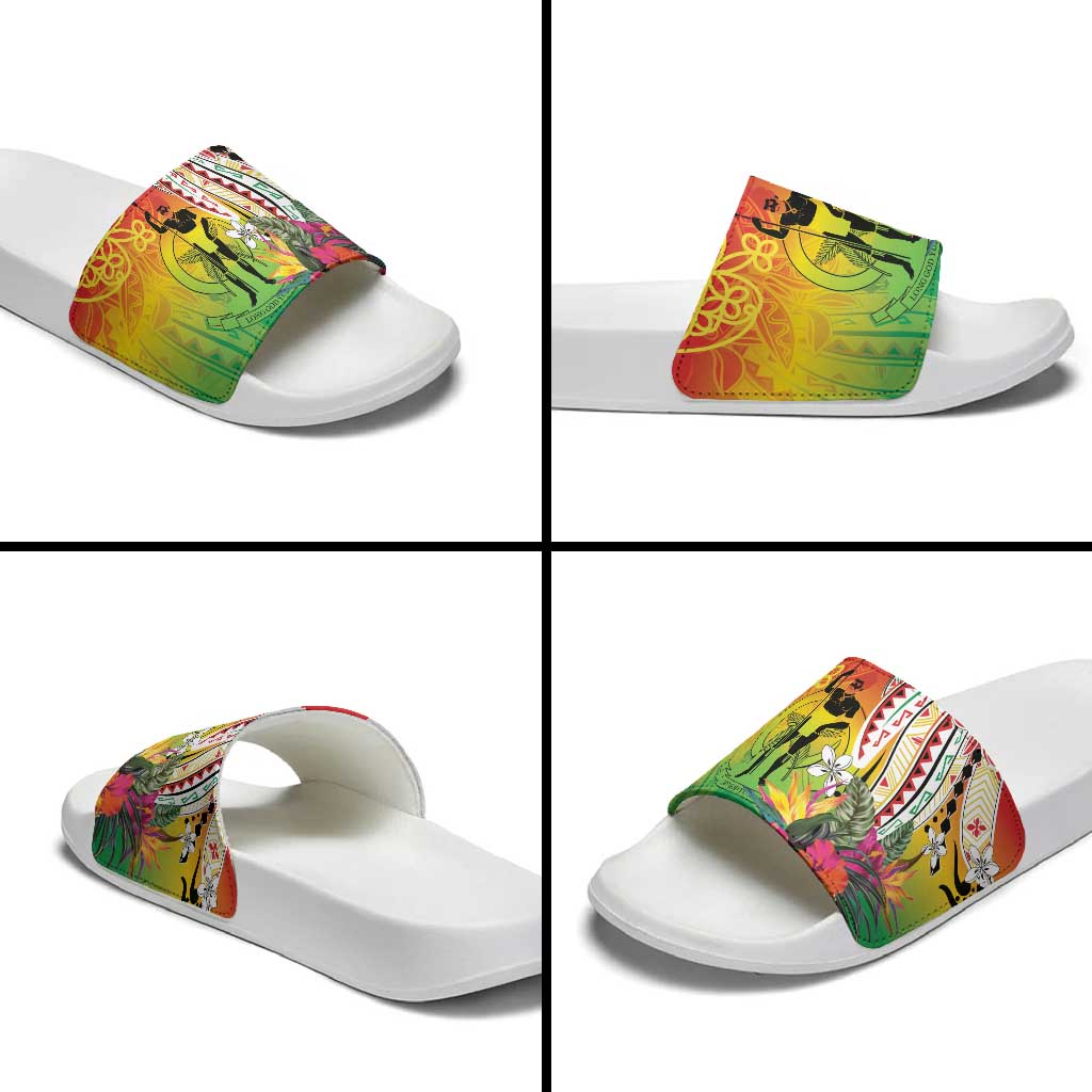 Vanuatu 45th Anniversary Slide Sandals Polynesian with Sand Drawing Pattern LT9 - Polynesian Pride