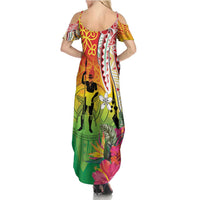 Vanuatu 45th Anniversary Summer Maxi Dress Polynesian with Sand Drawing Pattern LT9 - Polynesian Pride