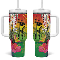 Vanuatu 45th Anniversary Tumbler With Handle Polynesian with Sand Drawing Pattern LT9 One Size: 40 oz Red - Polynesian Pride