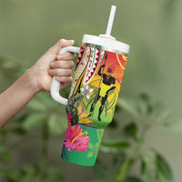 Vanuatu 45th Anniversary Tumbler With Handle Polynesian with Sand Drawing Pattern LT9 - Polynesian Pride