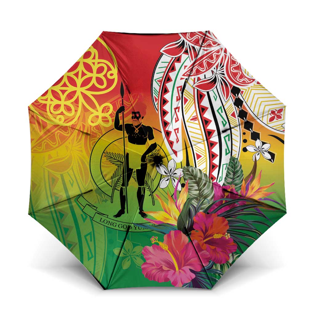 Vanuatu 45th Anniversary Umbrella Polynesian with Sand Drawing Pattern LT9 One Size Folded 11.42 inch Opened Diameter 37.4 inch Red - Polynesian Pride