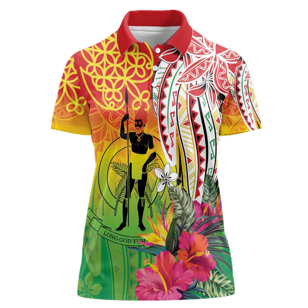Vanuatu 45th Anniversary Women Polo Shirt Polynesian with Sand Drawing Pattern LT9 Female Red - Polynesian Pride