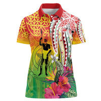 Vanuatu 45th Anniversary Women Polo Shirt Polynesian with Sand Drawing Pattern LT9 Female Red - Polynesian Pride