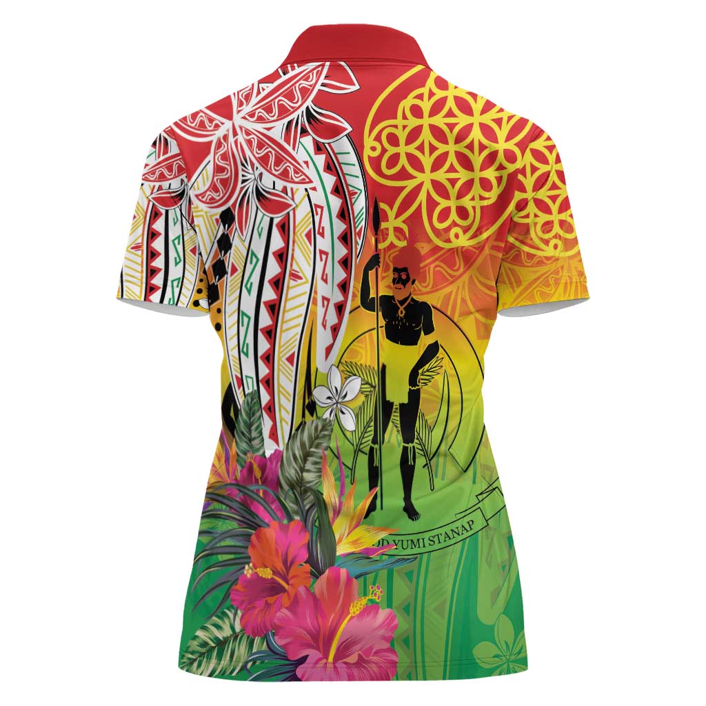 Vanuatu 45th Anniversary Women Polo Shirt Polynesian with Sand Drawing Pattern LT9 - Polynesian Pride