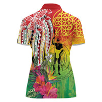 Vanuatu 45th Anniversary Women Polo Shirt Polynesian with Sand Drawing Pattern LT9 - Polynesian Pride
