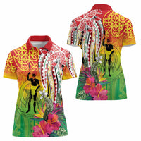 Vanuatu 45th Anniversary Women Polo Shirt Polynesian with Sand Drawing Pattern LT9 - Polynesian Pride