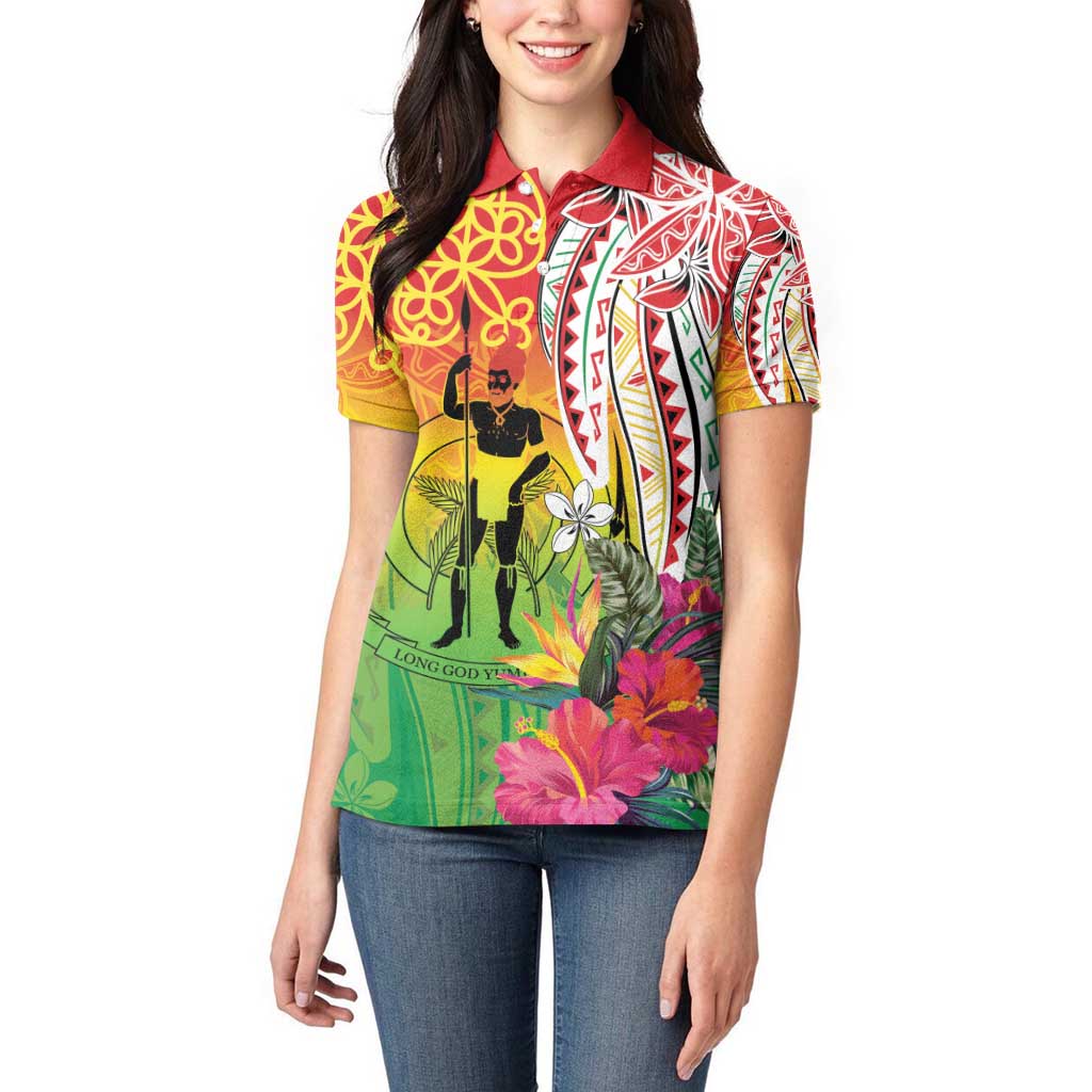 Vanuatu 45th Anniversary Women Polo Shirt Polynesian with Sand Drawing Pattern LT9 - Polynesian Pride