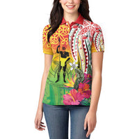 Vanuatu 45th Anniversary Women Polo Shirt Polynesian with Sand Drawing Pattern LT9 - Polynesian Pride