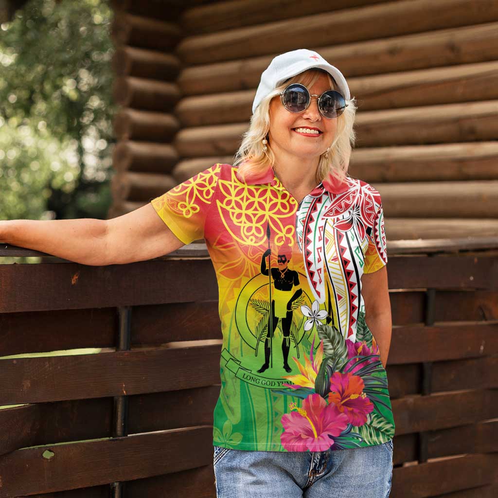 Vanuatu 45th Anniversary Women Polo Shirt Polynesian with Sand Drawing Pattern LT9 - Polynesian Pride