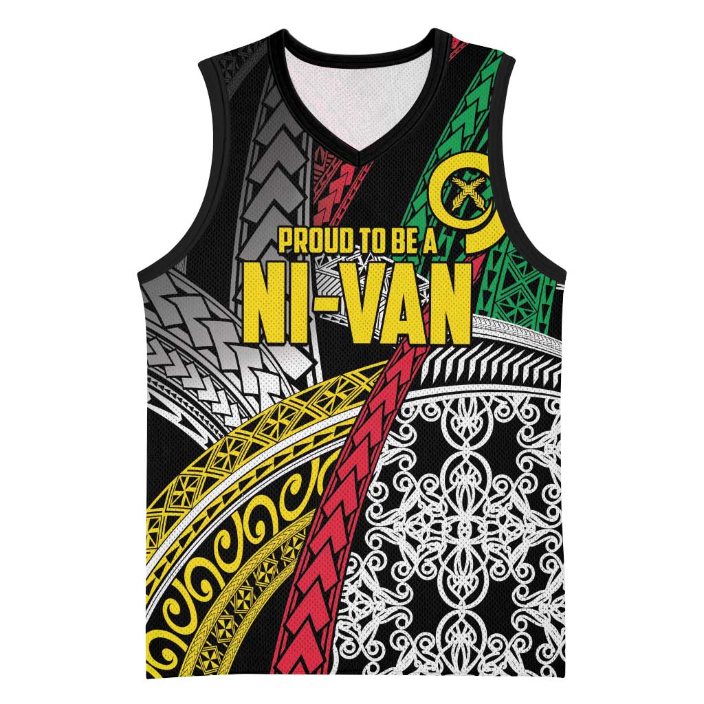 Vanuatu Proud to be Ni-van Personalised Basketball Jersey with Mutis En Atan Patterns LT9 Unisex Black - Polynesian Pride