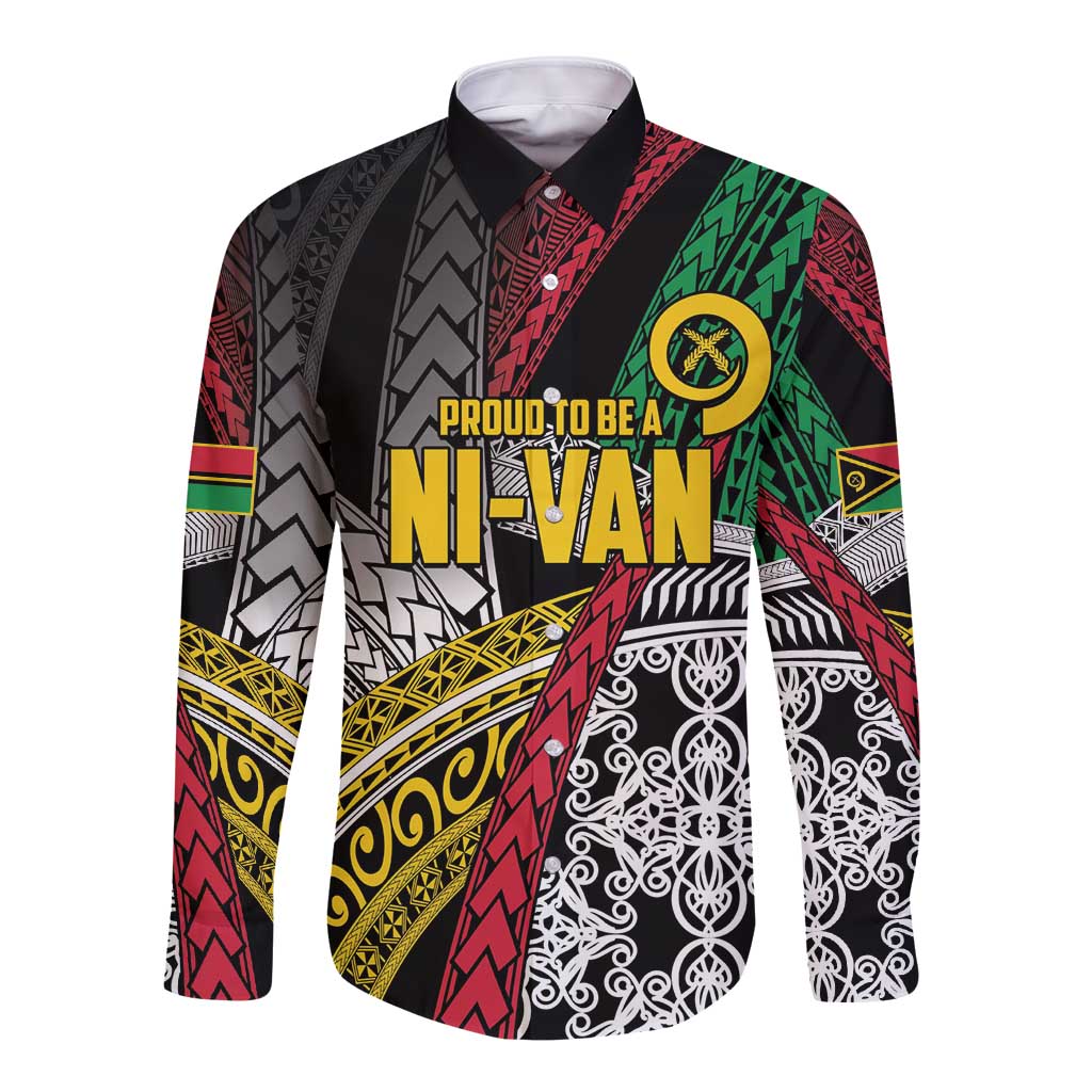 Vanuatu Proud to be Ni-van Personalised Long Sleeve Button Shirt with Mutis En Atan Patterns LT9 Unisex Black - Polynesian Pride