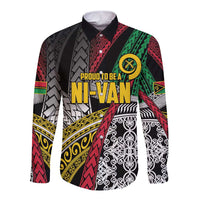 Vanuatu Proud to be Ni-van Personalised Long Sleeve Button Shirt with Mutis En Atan Patterns LT9 Unisex Black - Polynesian Pride
