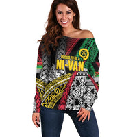 Vanuatu Proud to be Ni-van Personalised Off Shoulder Sweater with Mutis En Atan Patterns LT9 Women Black - Polynesian Pride