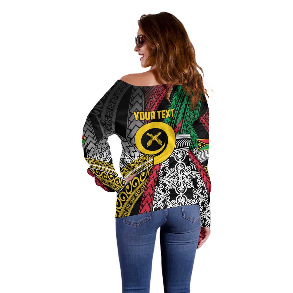 Vanuatu Proud to be Ni-van Personalised Off Shoulder Sweater with Mutis En Atan Patterns LT9 - Polynesian Pride