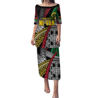 Vanuatu Proud to be Ni-van Personalised Puletasi with Mutis En Atan Patterns LT9 Long Dress Black - Polynesian Pride