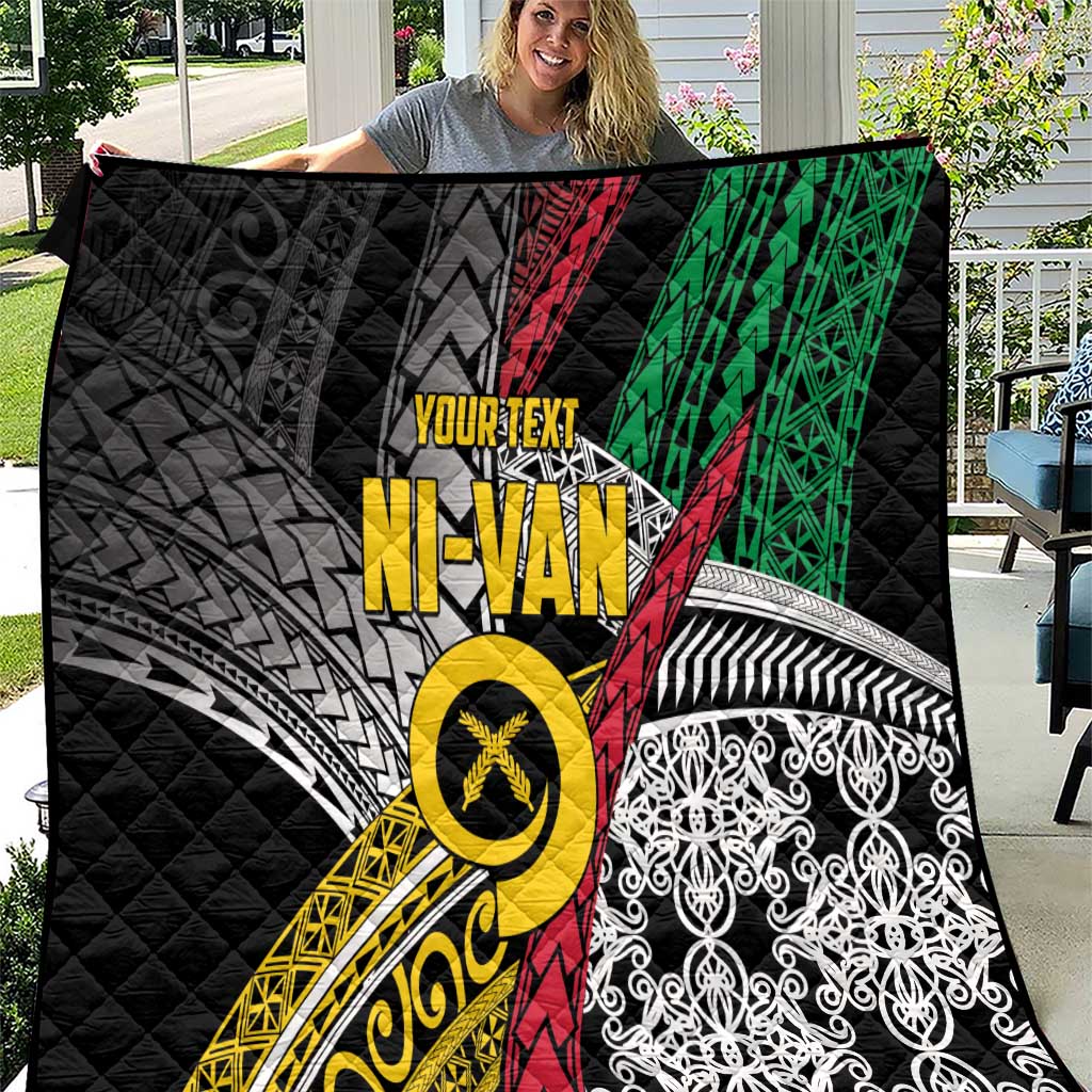 Vanuatu Proud to be Ni-van Personalised Quilt with Mutis En Atan Patterns LT9 Black - Polynesian Pride
