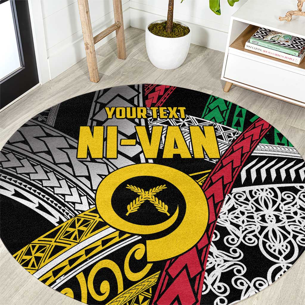 Vanuatu Proud to be Ni-van Personalised Round Carpet with Mutis En Atan Patterns LT9 Black - Polynesian Pride
