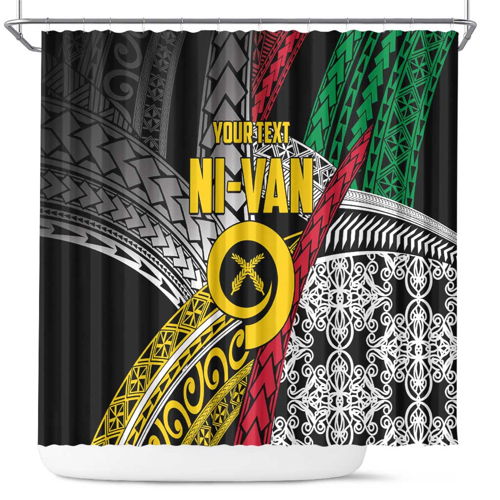 Vanuatu Proud to be Ni-van Personalised Shower Curtain with Mutis En Atan Patterns LT9 Black - Polynesian Pride
