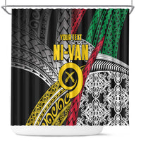 Vanuatu Proud to be Ni-van Personalised Shower Curtain with Mutis En Atan Patterns LT9 Black - Polynesian Pride