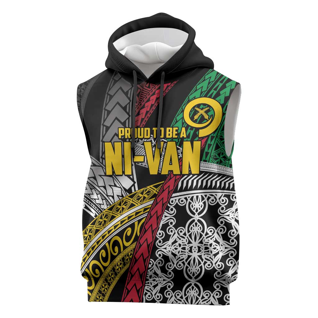 Vanuatu Proud to be Ni-van Personalised Sleeveless Hoodie with Mutis En Atan Patterns LT9 Black - Polynesian Pride