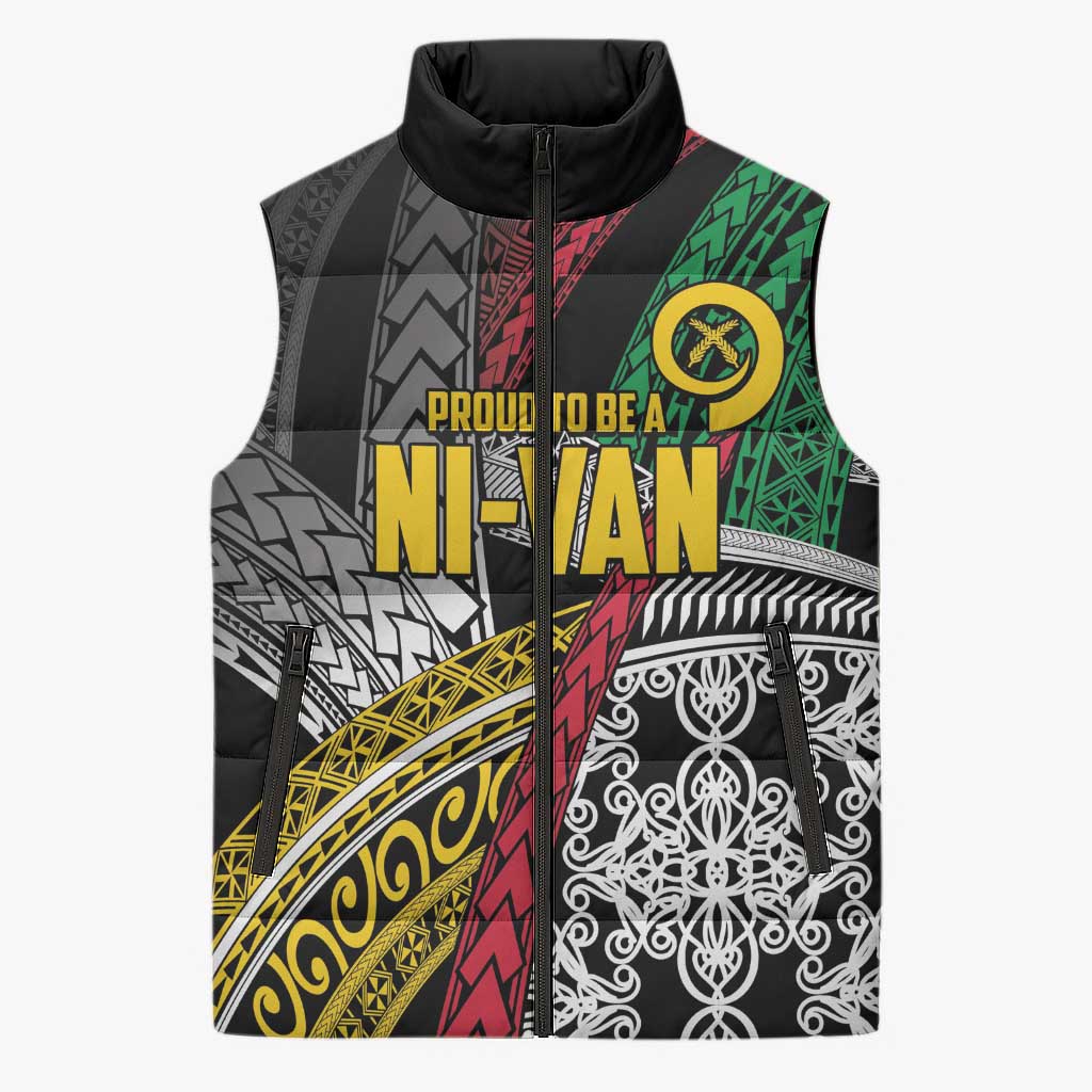 Vanuatu Proud to be Ni-van Personalised Sleeveless Puffer Jacket with Mutis En Atan Patterns LT9 Unisex Black - Polynesian Pride