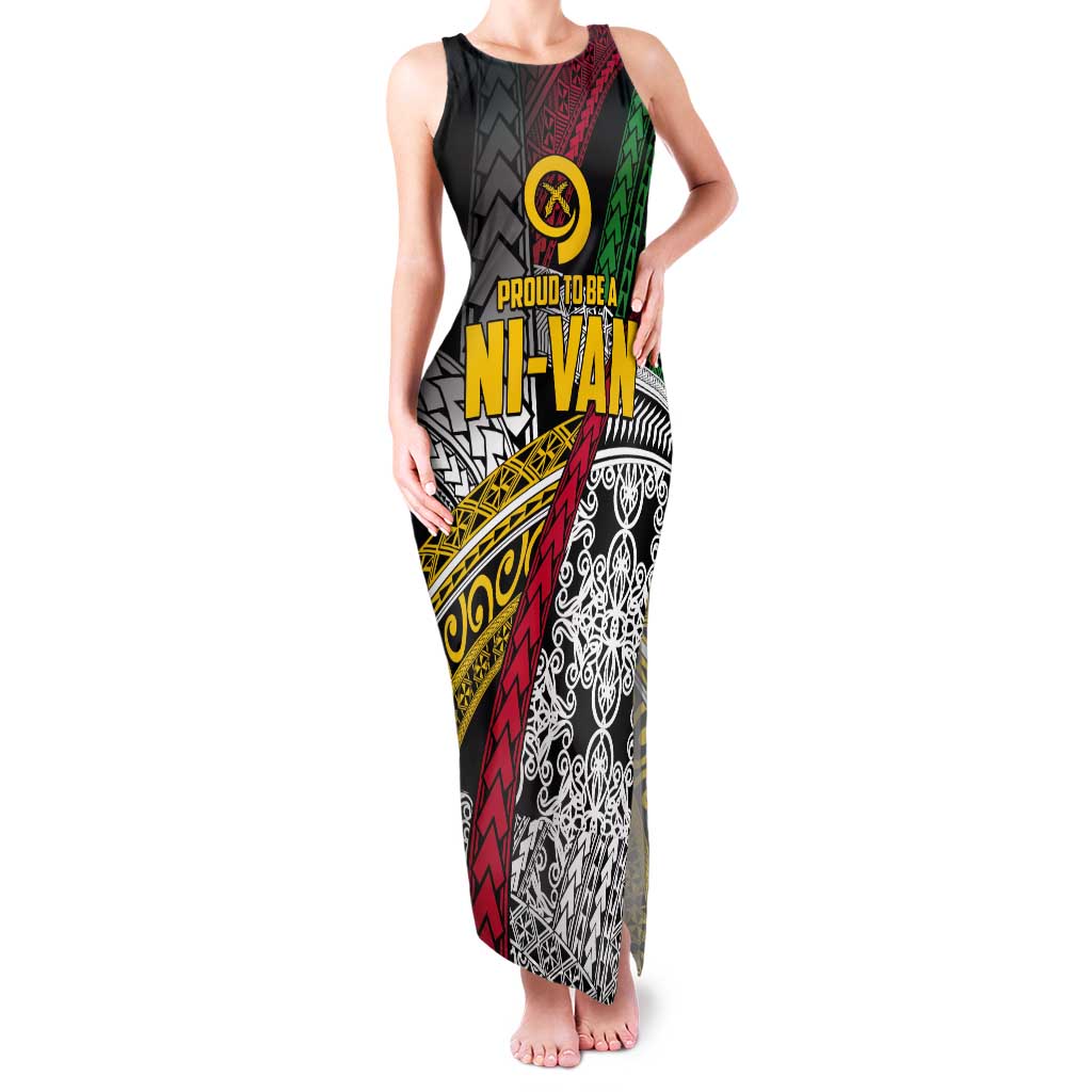 Vanuatu Proud to be Ni-van Personalised Tank Maxi Dress with Mutis En Atan Patterns LT9 Women Black - Polynesian Pride