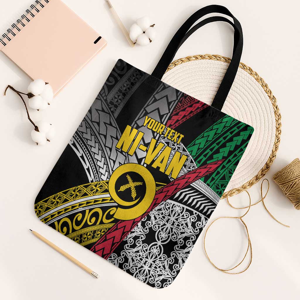 Vanuatu Proud to be Ni-van Personalised Tote Bag with Mutis En Atan Patterns LT9 Black Strap One Size Black - Polynesian Pride